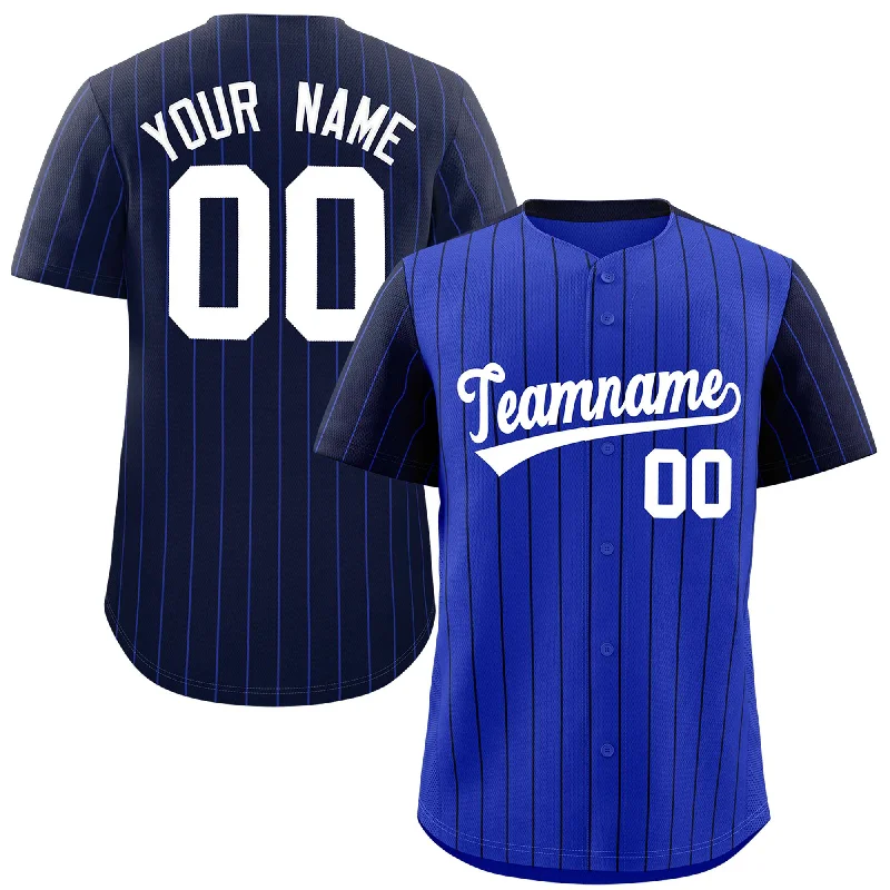 Baseball Jerseys With Bold Designs-Custom Royal Navy Pinstripe Personalized Raglan Sleeves Authentic Baseball Jersey