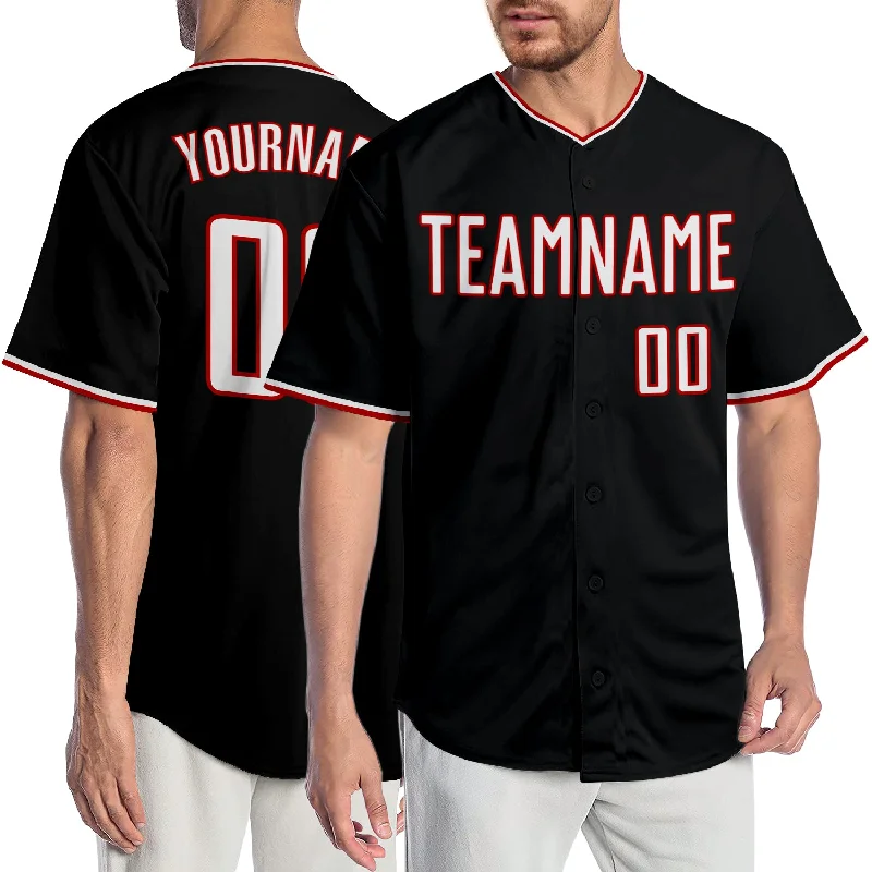 Soft Cotton Baseball Jerseys-Custom Black White-Red Authentic Baseball Jersey