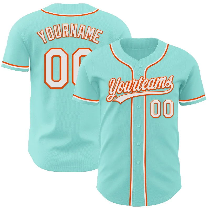 Soft Cotton Baseball Jerseys-Custom Ice Blue White-Orange Authentic Baseball Jersey