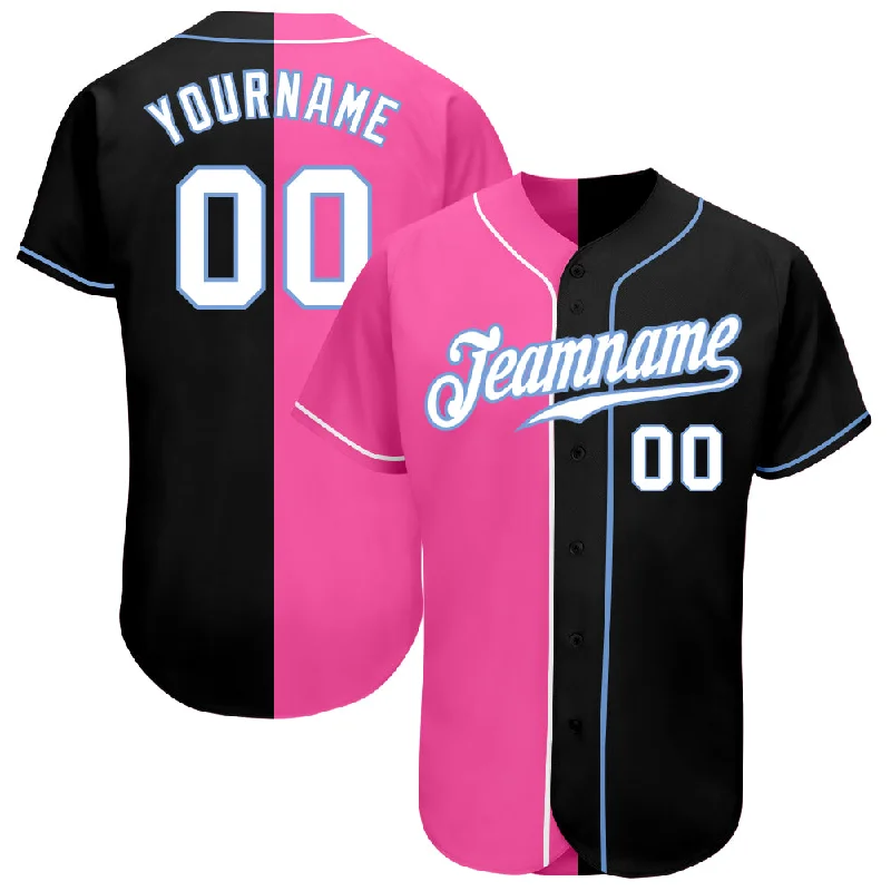 Custom Baseball Jerseys For All Occasions-Custom Black White-Pink Authentic Split Fashion Baseball Jersey