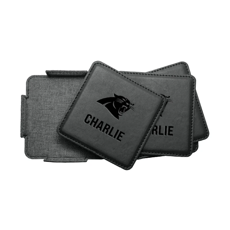 Team Mugs With Slogans-Carolina Panthers Personalized 4 Pack Leather Coaster