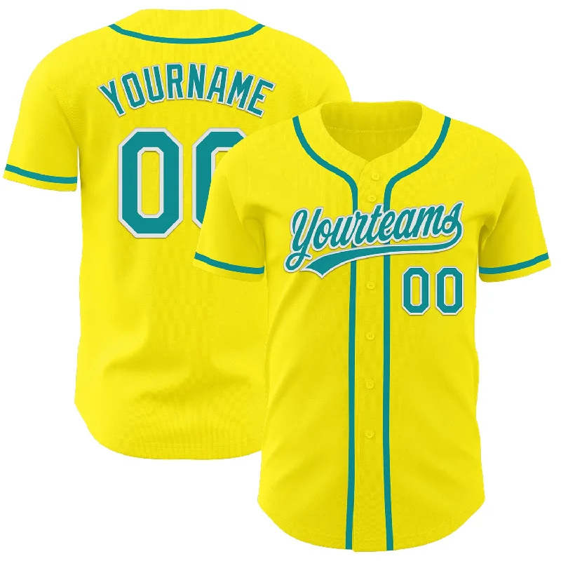 Premium Baseball Jerseys-Custom Light Yellow Teal-White Authentic Baseball Jersey