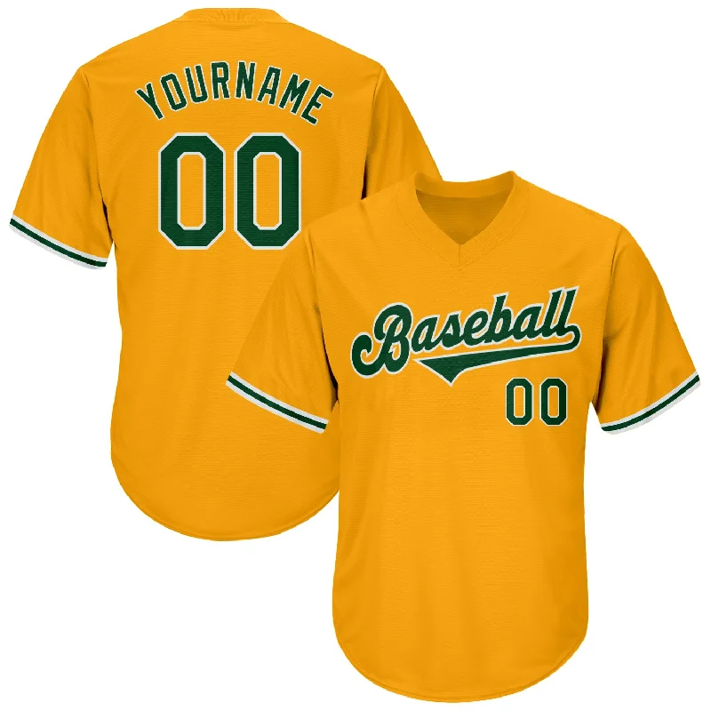 Baseball Jerseys For Family Teams-Custom Gold Green-White Authentic Throwback Rib-Knit Baseball Jersey Shirt