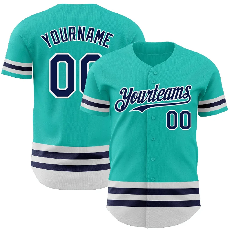 Baseball Jerseys With Custom Designs-Custom Aqua Navy-White Line Authentic Baseball Jersey