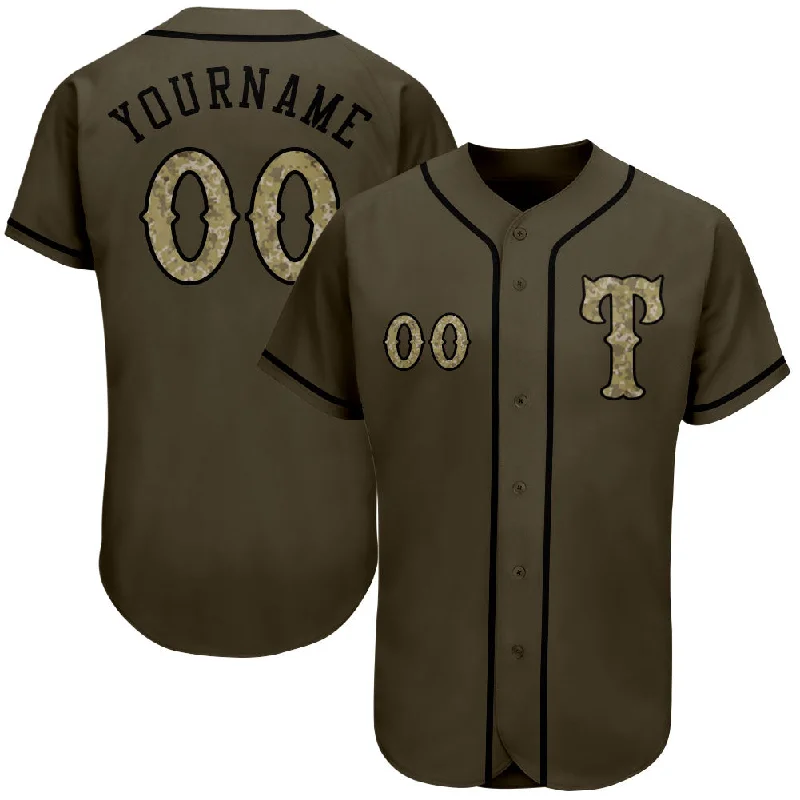 Personalized Baseball Jerseys With Team Spirit-Custom Olive Camo-Black Authentic Salute To Service Baseball Jersey