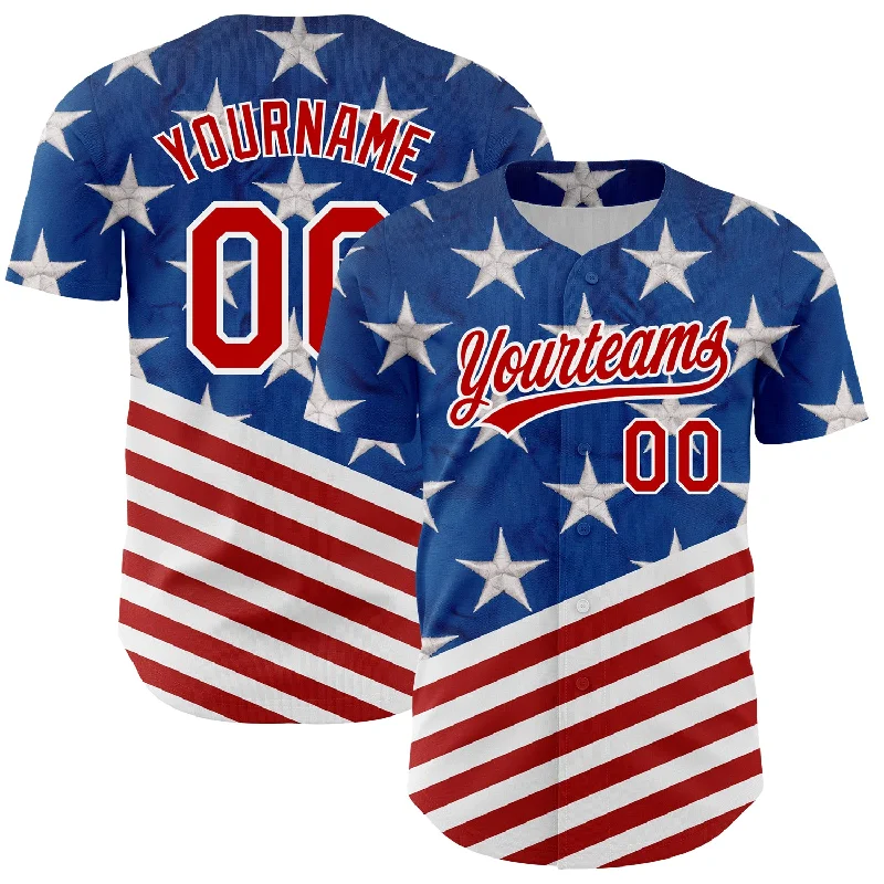 Team Baseball Jerseys For Competitive Leagues-Custom Royal Red-White 3D American Flag Patriotic Authentic Baseball Jersey