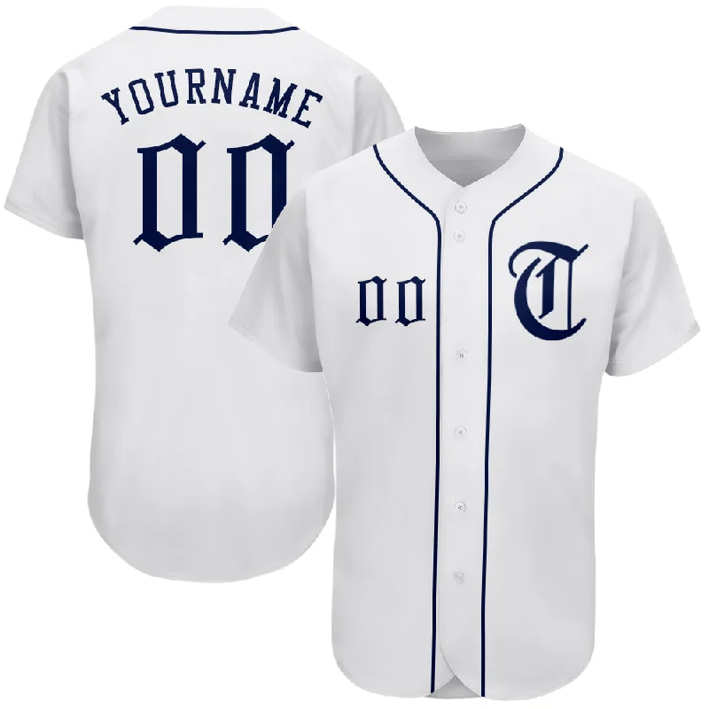 Professional Baseball Jerseys-Custom White Navy Authentic Baseball Jersey