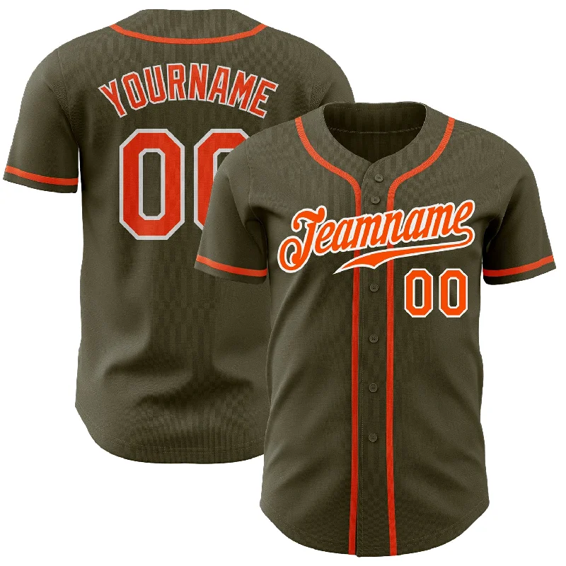 Baseball Jerseys For Special Team Events-Custom Olive Orange-White Authentic Salute To Service Baseball Jersey