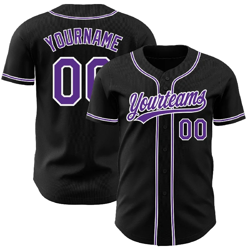 Custom Baseball Jerseys With Athletic Fit-Custom Black Purple-White Authentic Baseball Jersey