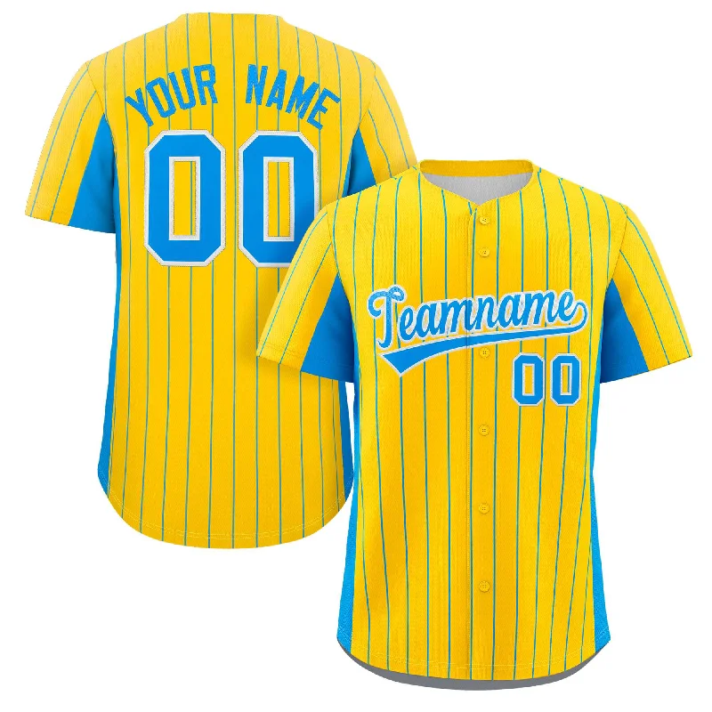 Team Baseball Jerseys With Printed Designs-Custom Gold Powder Blue Stripe Fashion Design Full Button Authentic Baseball Jersey