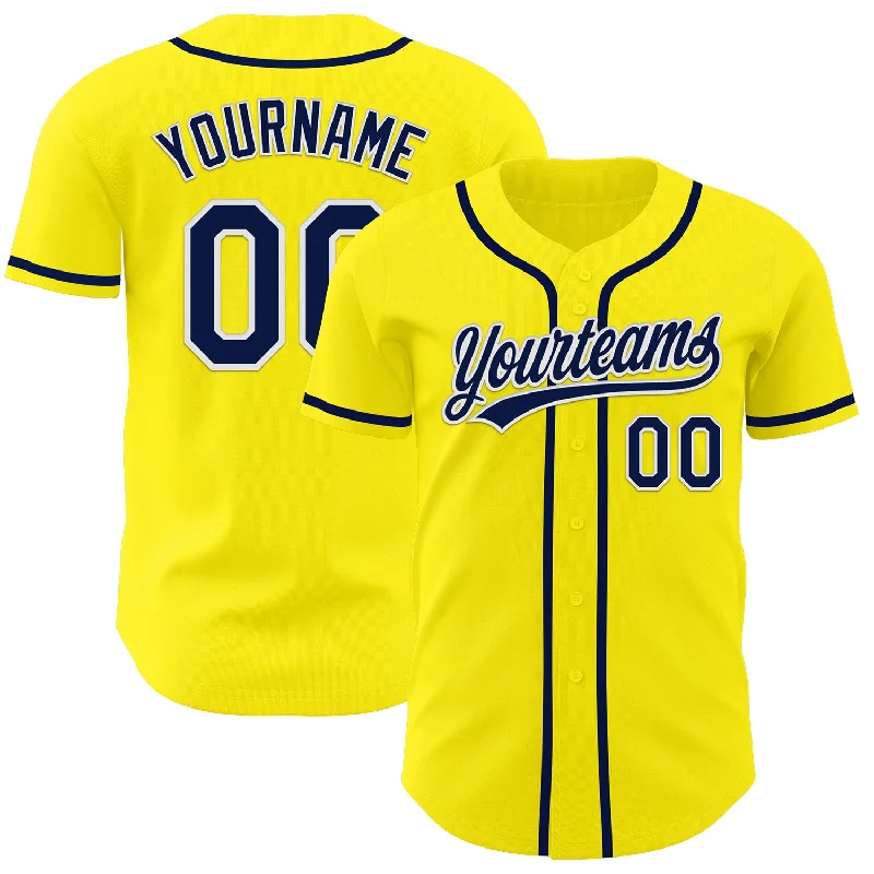 Kids Baseball Jerseys With Custom Designs-Custom Light Yellow Navy-White Authentic Baseball Jersey