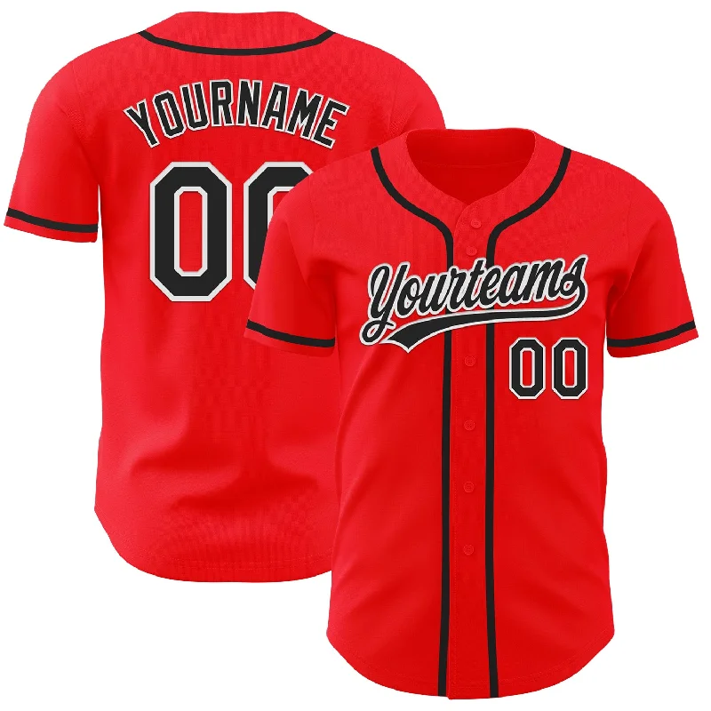 Baseball Jerseys For Corporate Teams-Custom Fire Red Black-White Authentic Baseball Jersey