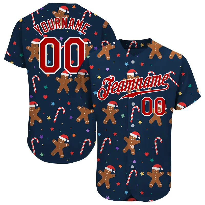 Baseball Jerseys For Quick Delivery-Custom Navy Red-White Christmas 3D Authentic Baseball Jersey