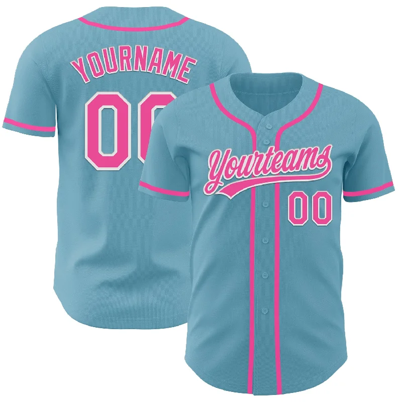 Custom Baseball Jerseys For College Teams-Custom Shadow Blue Pink-White Authentic Baseball Jersey