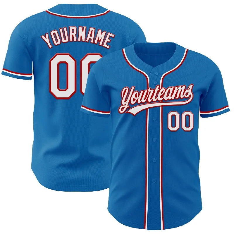 Baseball Jerseys With Team Name & Logo-Custom Blue White-Red Authentic Baseball Jersey