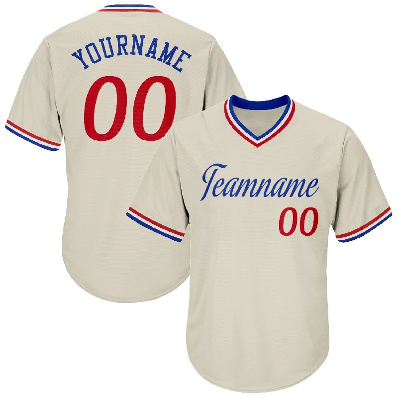 Baseball Jerseys With Custom Designs-Custom Cream Red-Royal Authentic Throwback Rib-Knit Baseball Jersey Shirt