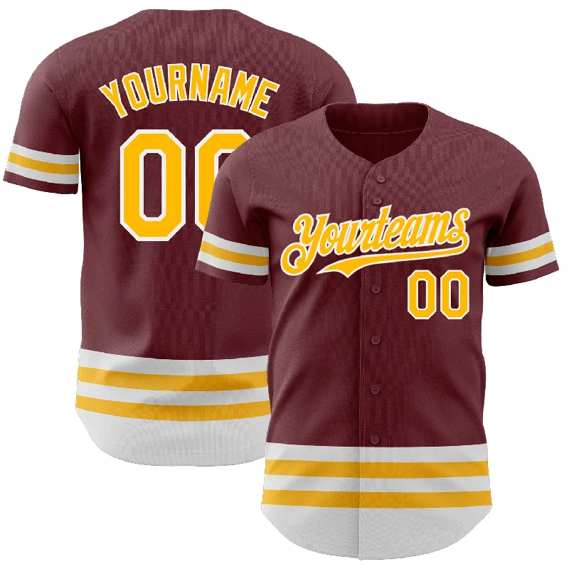 Custom Baseball Jerseys With Vintage Style-Custom Burgundy Gold-White Line Authentic Baseball Jersey