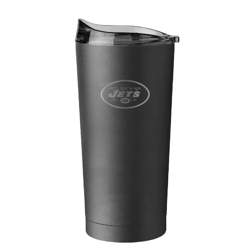 Personalized Team Mugs With Funny Quotes-New York Jets 20oz Etch Black Powder Coat Tumbler