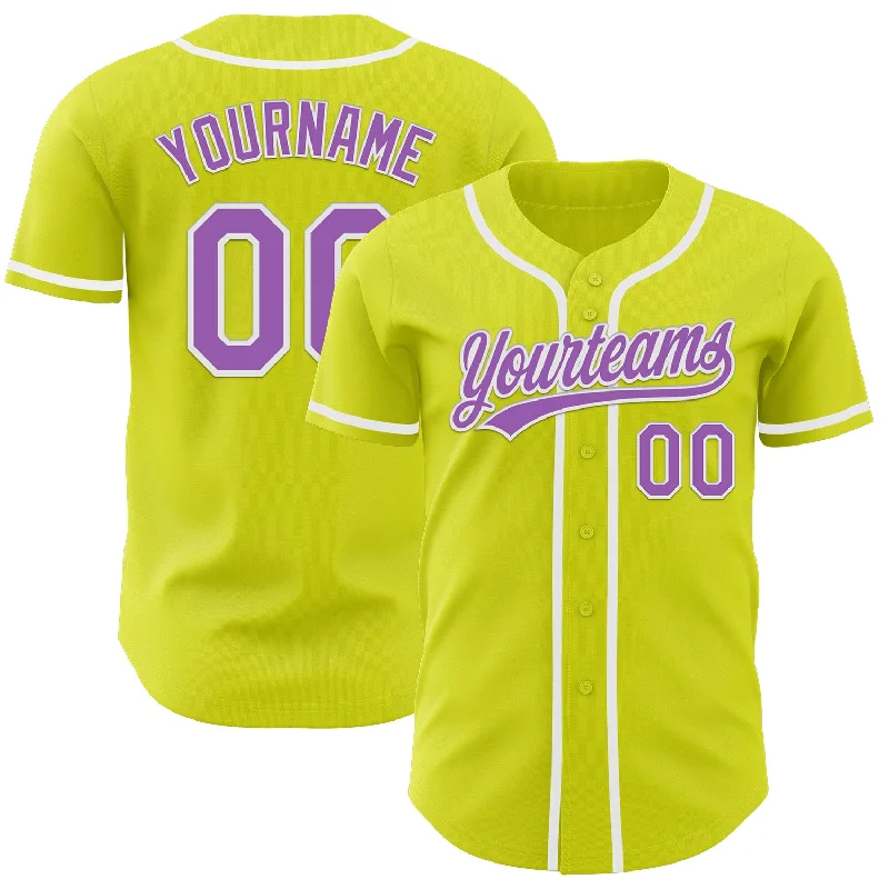 Custom Baseball Jerseys For Fundraisers-Custom Neon Yellow Medium Purple-White Authentic Baseball Jersey