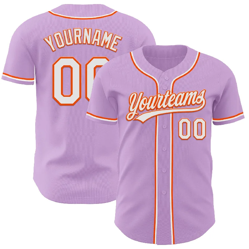 Custom Baseball Jerseys With Logo & Number-Custom Light Purple White-Orange Authentic Baseball Jersey