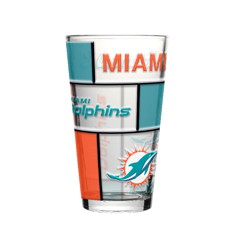 Custom Mug Designs For Teams-Miami Dolphins 16oz Quilted Stained Pint Glass