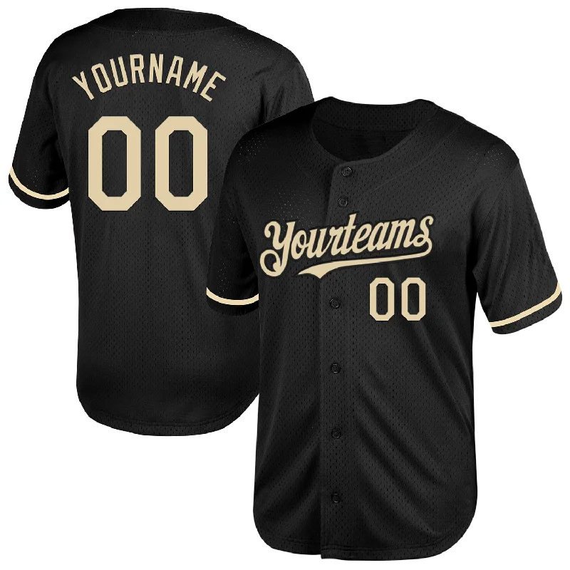 Custom Baseball Jerseys With Text And Logos-Custom Black Cream Mesh Authentic Throwback Baseball Jersey