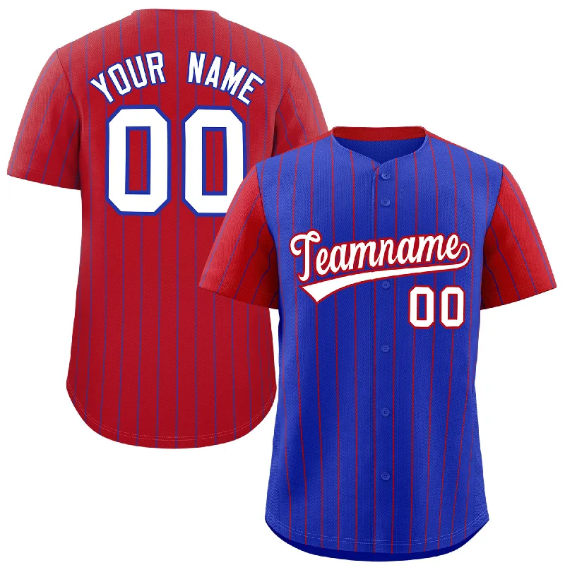 Baseball Jerseys For Custom Events And Tournaments-Custom Royal Red Pinstripe Personalized Raglan Sleeves Authentic Baseball Jersey