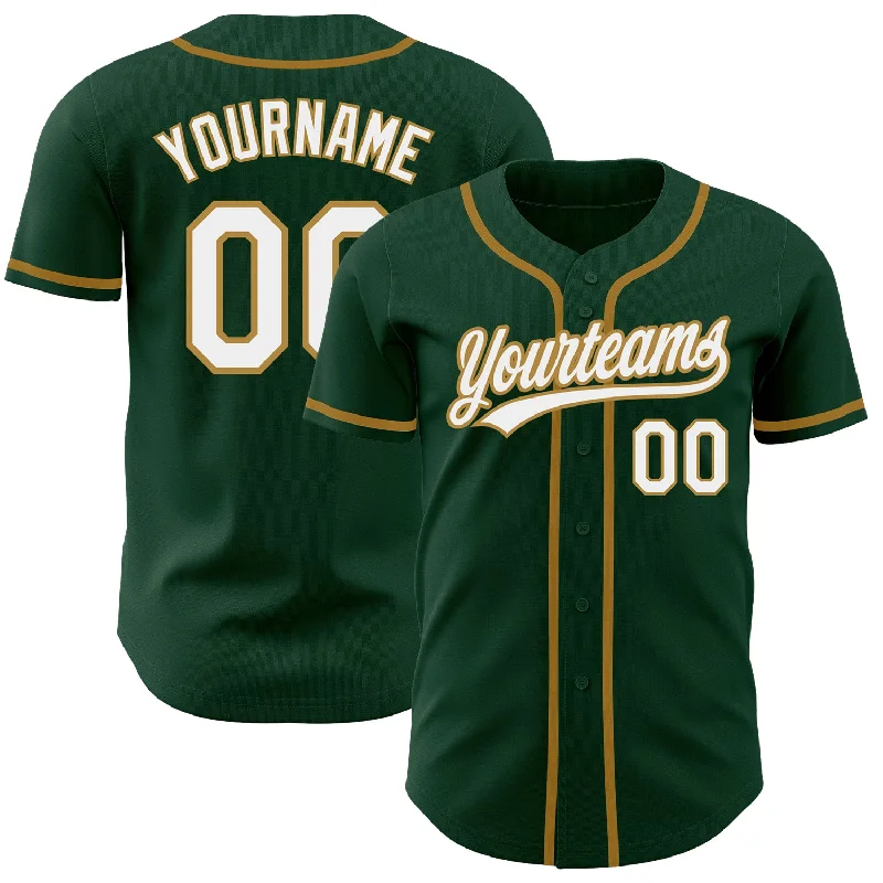 Unique Design Baseball Jerseys-Custom Green White-Old Gold Authentic Baseball Jersey