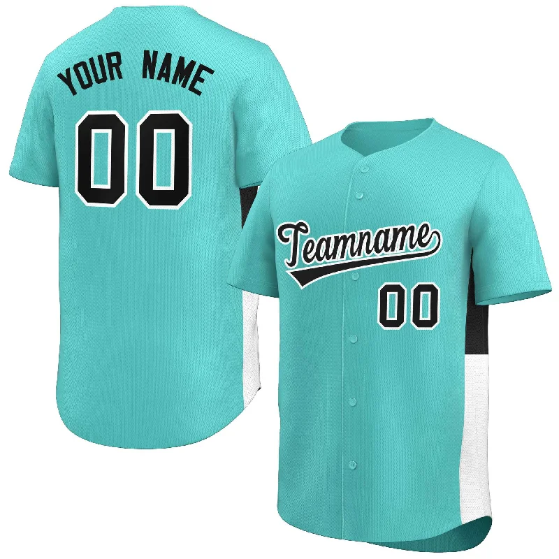 Premium Quality Baseball Jerseys-Custom Aqua Black-White Personalized Side Two-Tone Design Authentic Baseball Jersey