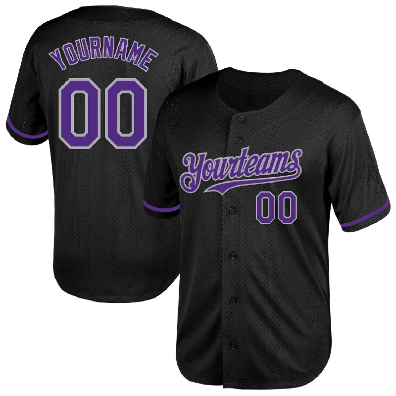 Custom Baseball Jerseys For Fundraisers-Custom Black Purple-Gray Mesh Authentic Throwback Baseball Jersey