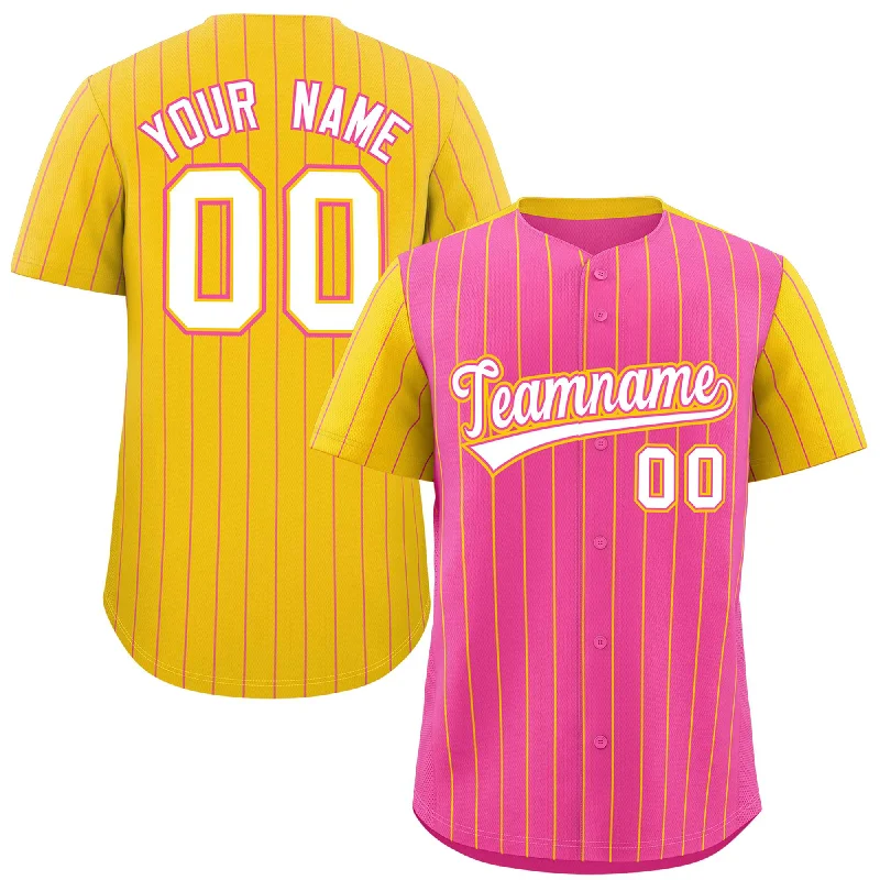 Classic Style Baseball Jerseys-Custom Pink Gold Pinstripe Personalized Raglan Sleeves Authentic Baseball Jersey