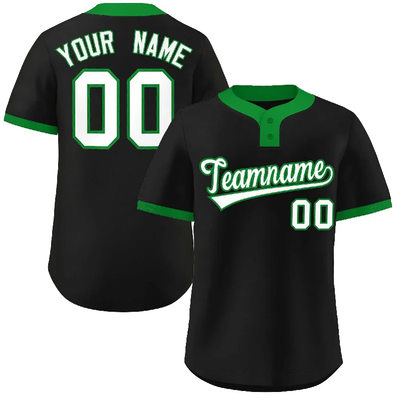 Vintage Baseball Jerseys-Custom Black White-Kelly Green Classic Style Authentic Two-Button Baseball Jersey