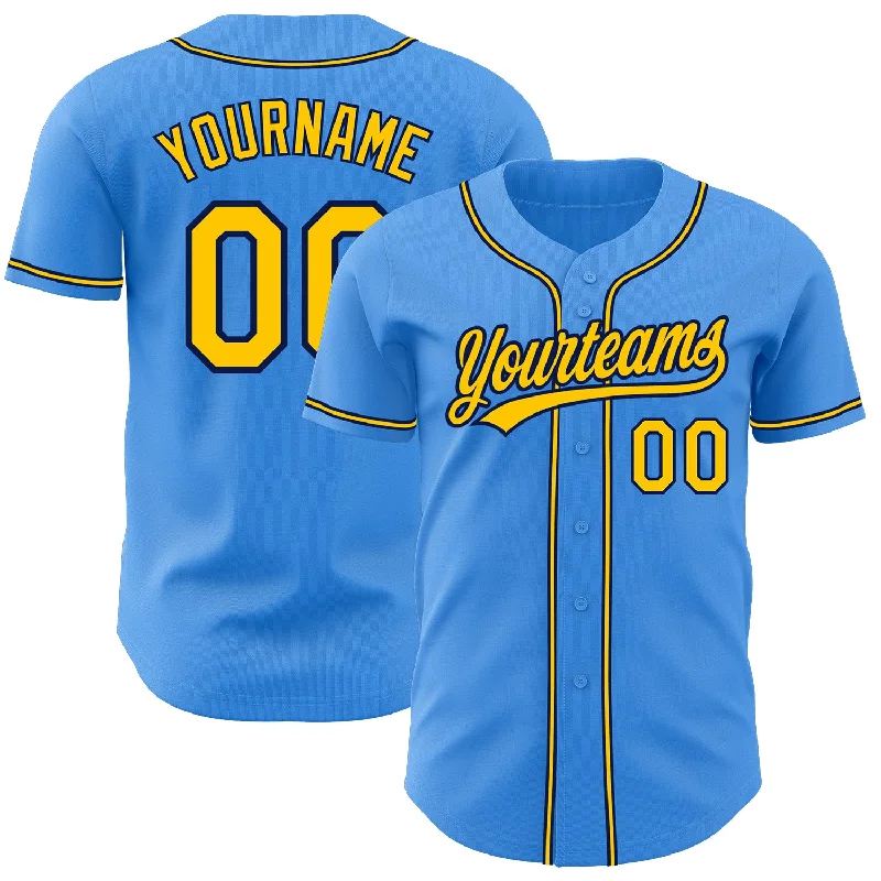 Personalized Baseball Jerseys For Youth Players-Custom Electric Blue Yellow-Navy Authentic Baseball Jersey