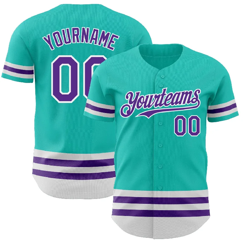 Youth Custom Baseball Jerseys-Custom Aqua Purple-White Line Authentic Baseball Jersey