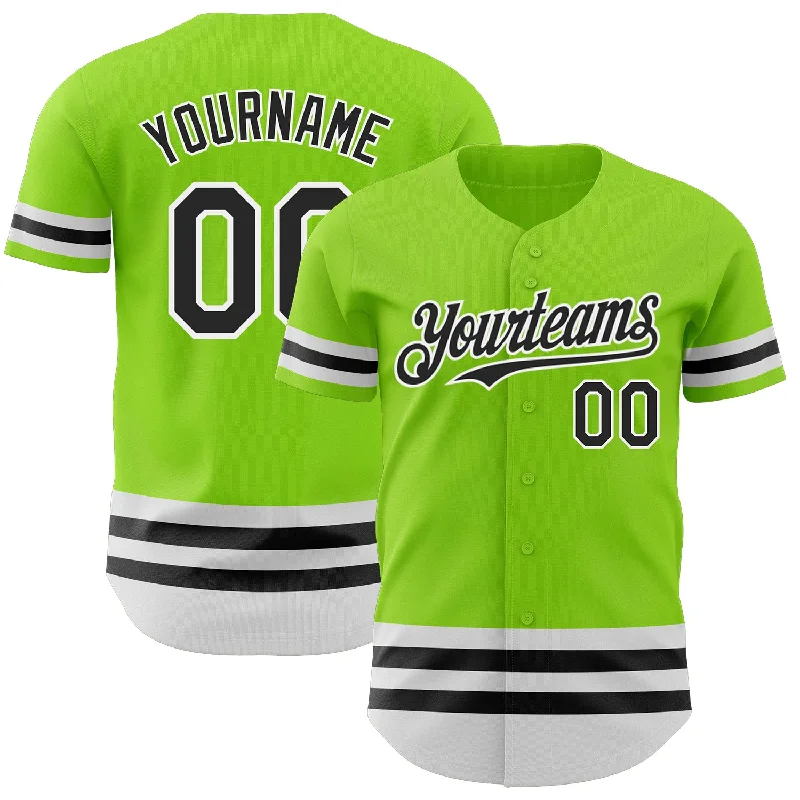 Baseball Jerseys With Customizable Stripes-Custom Neon Green Black-White Line Authentic Baseball Jersey