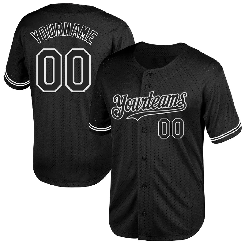 Baseball Jerseys For Softball Leagues-Custom Black White Mesh Authentic Throwback Baseball Jersey