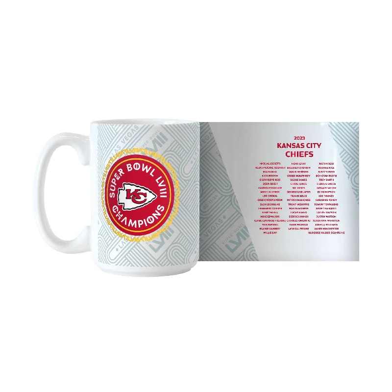 Team Mugs With Motivational Phrases-Kansas City Chiefs 15oz Super Bowl LVIII Champions Roster Sublimated Mug