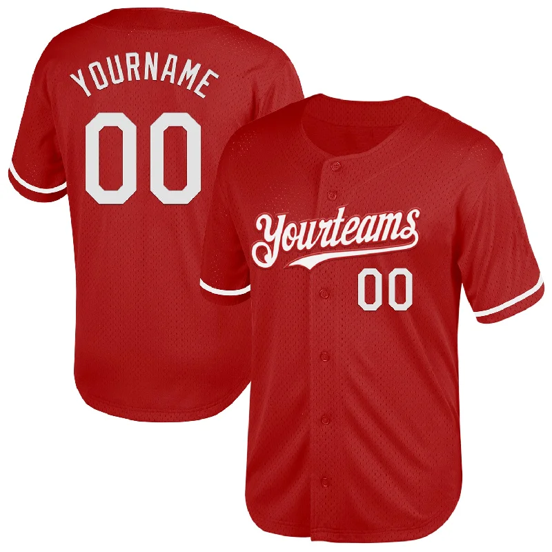 Baseball Jerseys For Team Members-Custom Red White Mesh Authentic Throwback Baseball Jersey