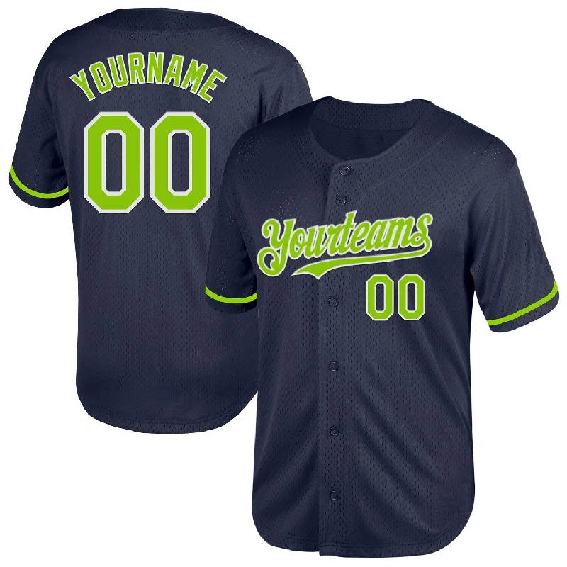 Custom Team Baseball Jerseys For Fundraisers-Custom Navy Neon Green-White Mesh Authentic Throwback Baseball Jersey