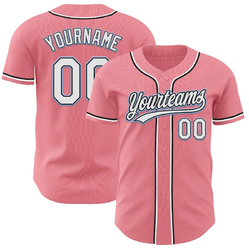 Custom Baseball Jerseys For Alumni-Custom Medium Pink Black-Light Blue Authentic Baseball Jersey