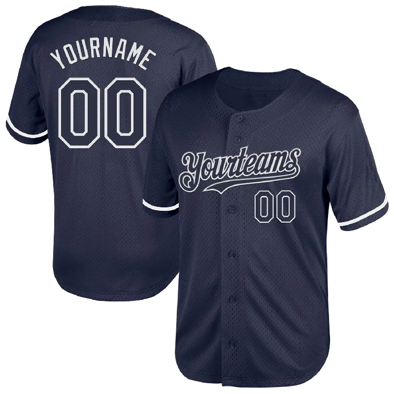 Limited Edition Baseball Jerseys-Custom Navy White Mesh Authentic Throwback Baseball Jersey