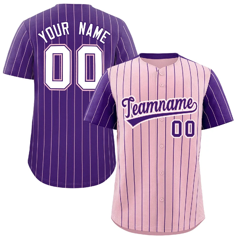 Lightweight Custom Baseball Jerseys-Custom Light Pink Purple Pinstripe Personalized Raglan Sleeves Authentic Baseball Jersey