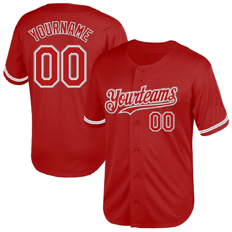 Lightweight Custom Baseball Jerseys-Custom Red White-Gray Mesh Authentic Throwback Baseball Jersey