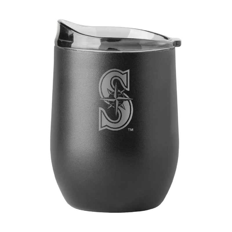 Team Mugs With Custom Names-Seattle Mariners 16oz Black Etch Powder Coat Curved Bev