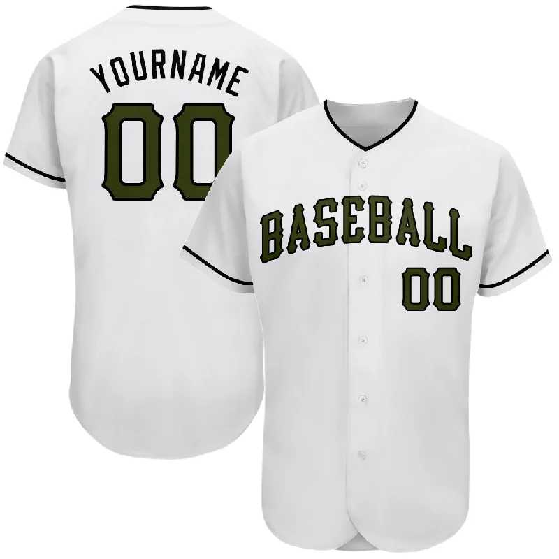 Baseball Jerseys For Softball Teams-Custom White Olive-Black Authentic Memorial Day Baseball Jersey