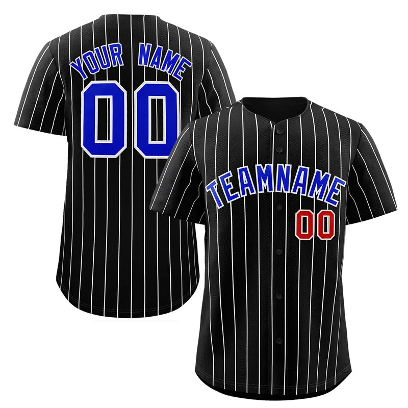 Custom Baseball Jerseys For Game Day-Custom Black Royal-White Stripe Fashion Authentic Baseball Jersey