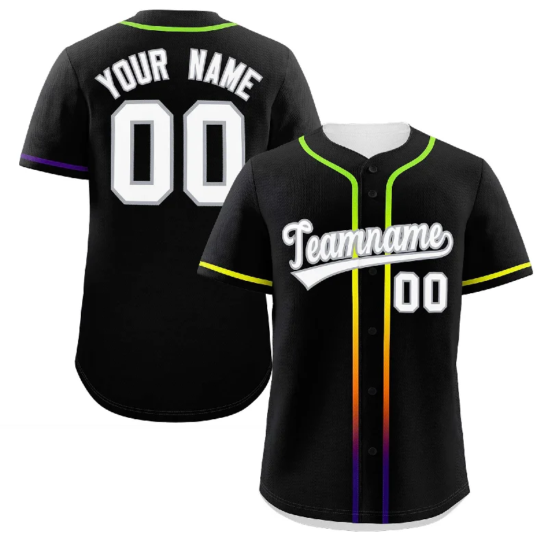 High-Performance Baseball Jerseys For Teams-Custom Black White Personalized Gradient Ribbed Design Authentic Baseball Jersey