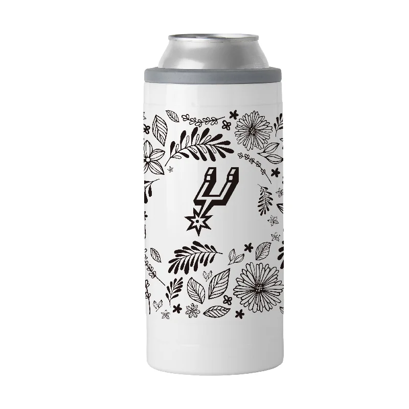 Personalized Team Mugs For Friends-San Antonio Spurs 12oz Botanical Slim Can Coolie