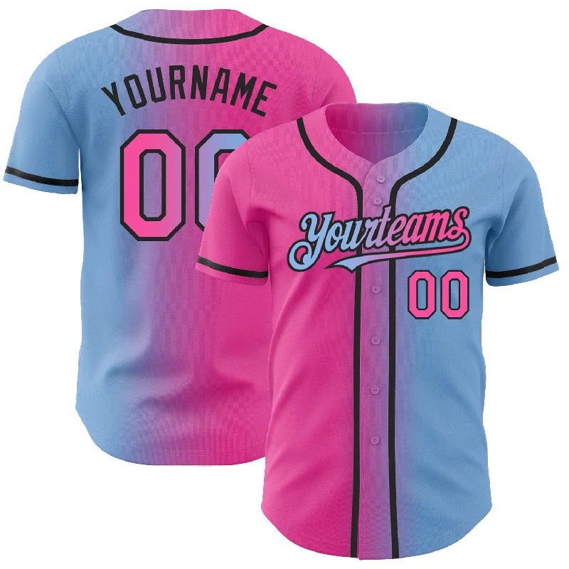 Baseball Jerseys For Gift Giving-Custom Light Blue Pink-Black Authentic Gradient Fashion Baseball Jersey