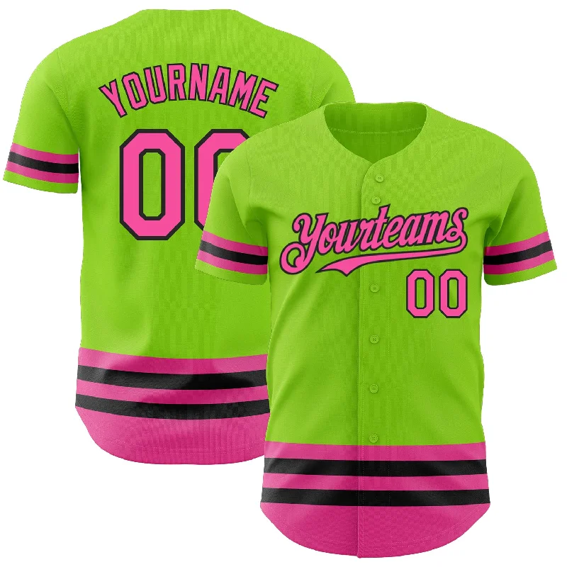 Baseball Jerseys With Custom Lettering-Custom Neon Green Pink-Black Line Authentic Baseball Jersey